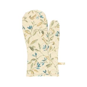 GOTS organic cotton oven glove with a blue, winter blossom motif, 18 x 32 cm