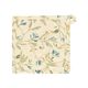 GOTS organic cotton pot holder with a blue, winter blossom motif, 20 x 20 cm