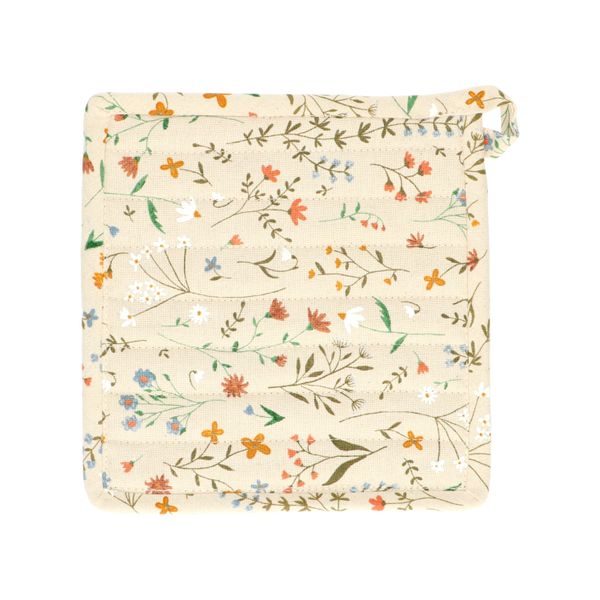 GOTS organic cotton pot holder with meadow flower motif