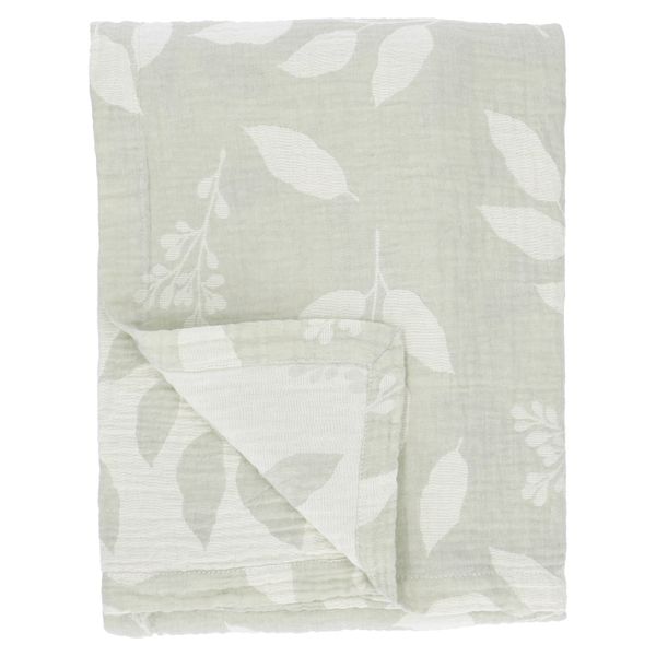 GOTS organic cotton, mousseline plaid, with leaf motif, 127 x 178 cm