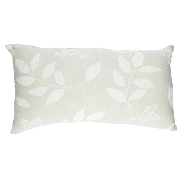 GOTS organic cotton mousseline cushion with leaf motif, 30 x 50 cm