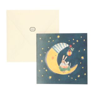 Christmas card + envelope, square, moon and hare