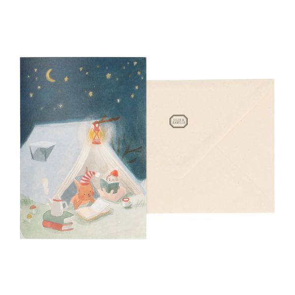 Kerstkaart + envelop, tent met dieren