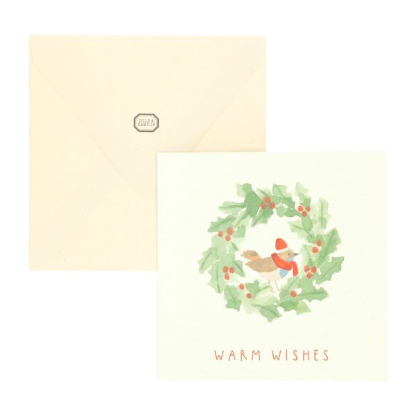 Christmas card + envelope, square, Christmas wreath