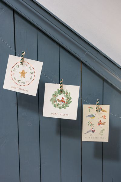 Kerstkaart + envelop, 4 vogeltjes