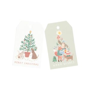 Cadeaulabels, kerstdieren, papier, 10 stuks