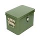 Dark green, metal storage tin for seeds