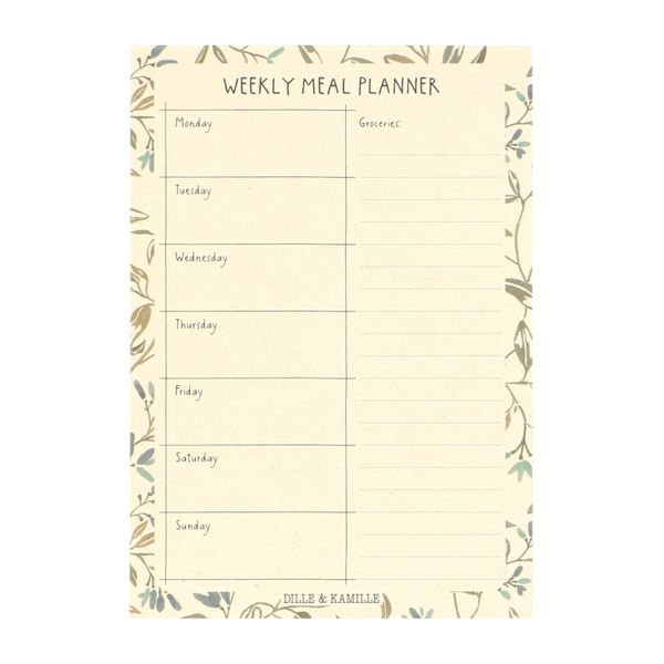 Menu planner, blue flower motif, A5, paper