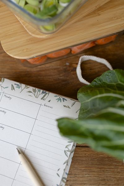 Menu planner, blue flower motif, A5, paper