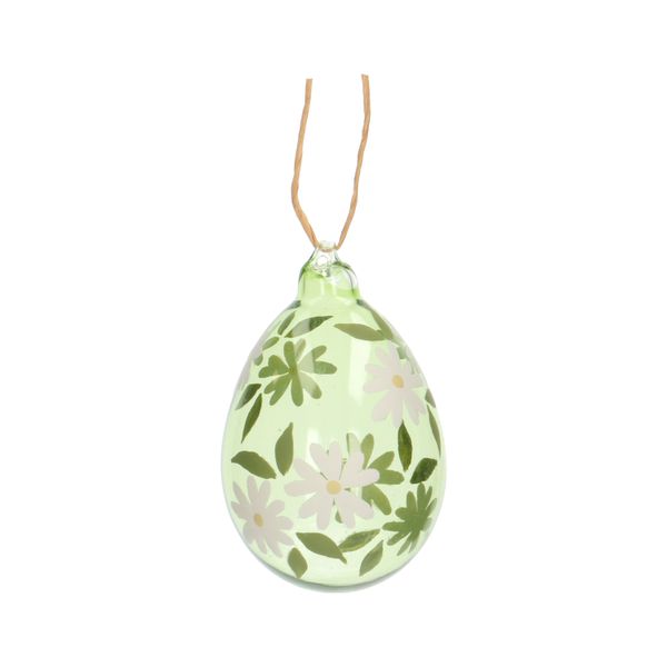 Glazen hanger, ei, madeliefjes, groen Glazen hanger, ei, madeliefjes, groen