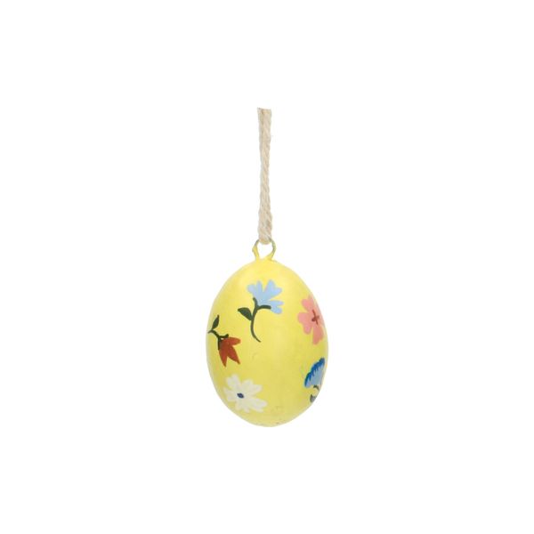 Suspension, œuf de Pâques, papier mâché, jaune avec fleurs Suspension, œuf de Pâques, papier mâché, jaune avec fleurs