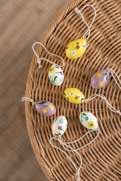 Decoration, Easter egg, paper mâché, yellow with flowers