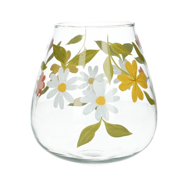 Grote vaas, glas, beschilderd met bloemen,Ø 18 x 17 cm