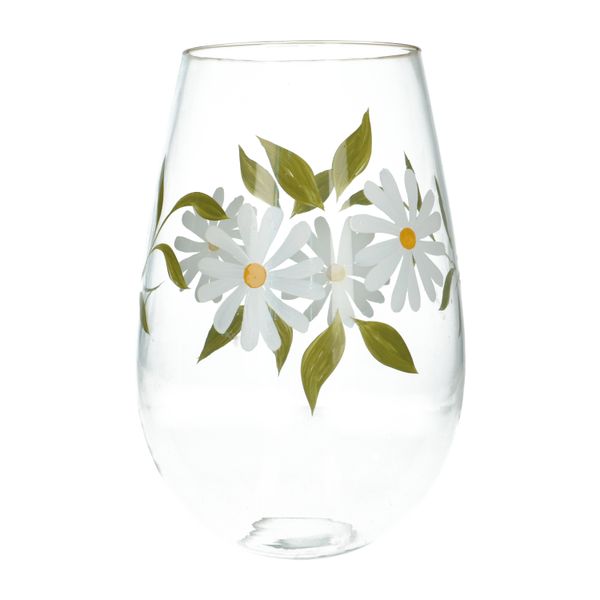 Hoge vaas, glas, beschilderd met madeliefjes,Ø 19 x 30 cm