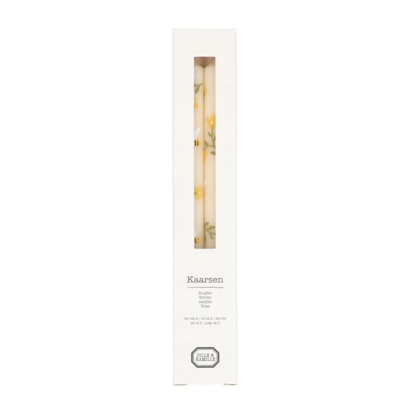 2 dinner candles, white with bees, 25 cm