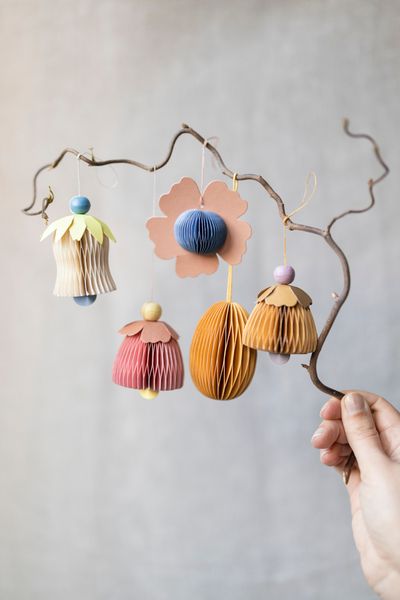 Suspension, anémone, papier, alvéolé, corail/bleu Suspension, anémone, papier, alvéolé, corail/bleu