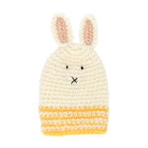 Crocheted egg cosy, cotton, rabbit, yellow