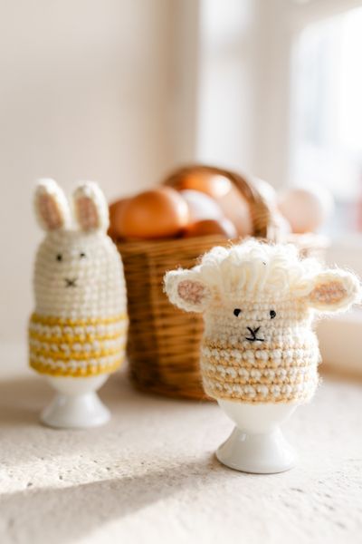 Bonnet d'œuf, lapin, jaune, crochet, coton