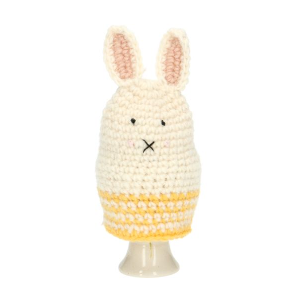 Crocheted egg cosy, cotton, rabbit, yellow