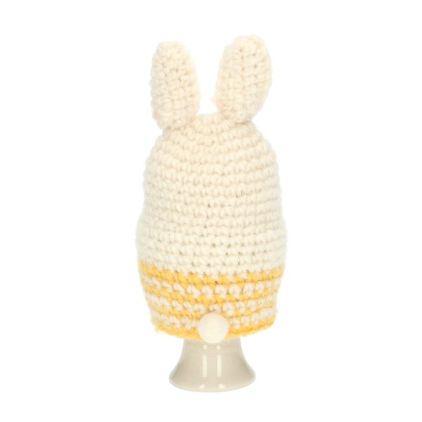 Crocheted egg cosy, cotton, rabbit, yellow