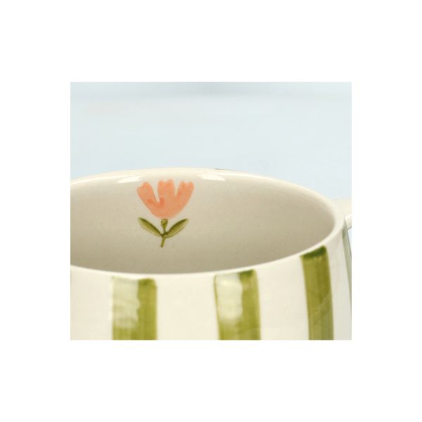 Mug, grès, vert à rayures, Ø 9,5 cm