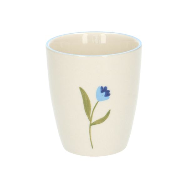 Beker, steengoed, blauwe tulp, Ø 7,5 cm Beker, steengoed, blauwe tulp, Ø 7,5 cm