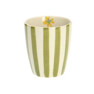 Beker, steengoed, groen gestreept, Ø 7,5 cm Beker, steengoed, groen gestreept, Ø 7,5 cm