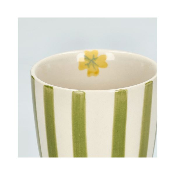 Becher, Steingut, grün gestreift, Ø 7,5 cm