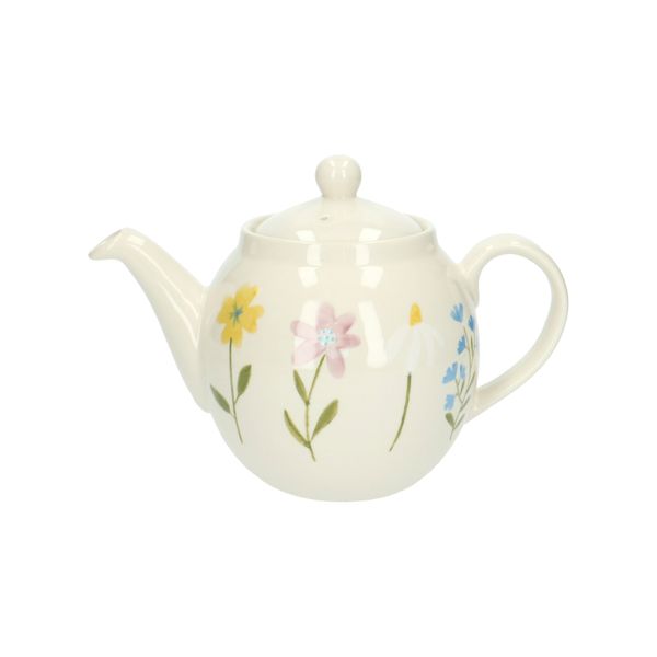 Theepot, steengoed, wilde bloemen, 1,3 liter