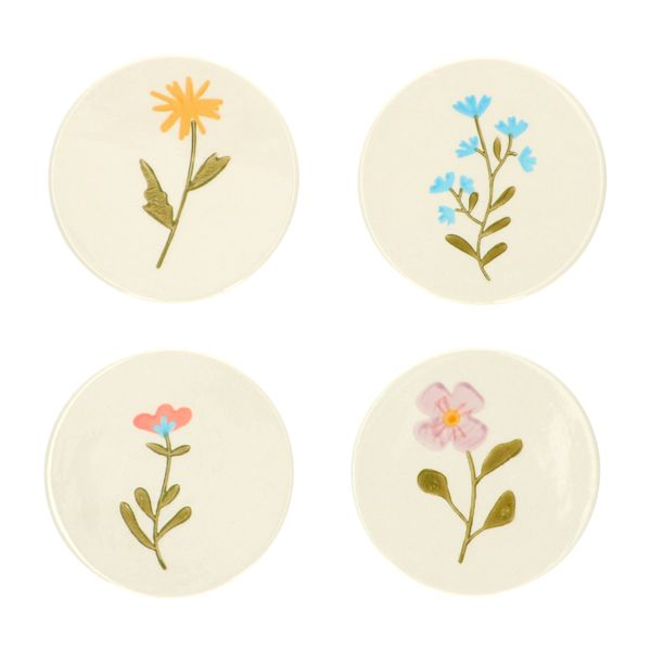 Onderzetters, steengoed, wilde bloemen, Ø10cm, set van 4