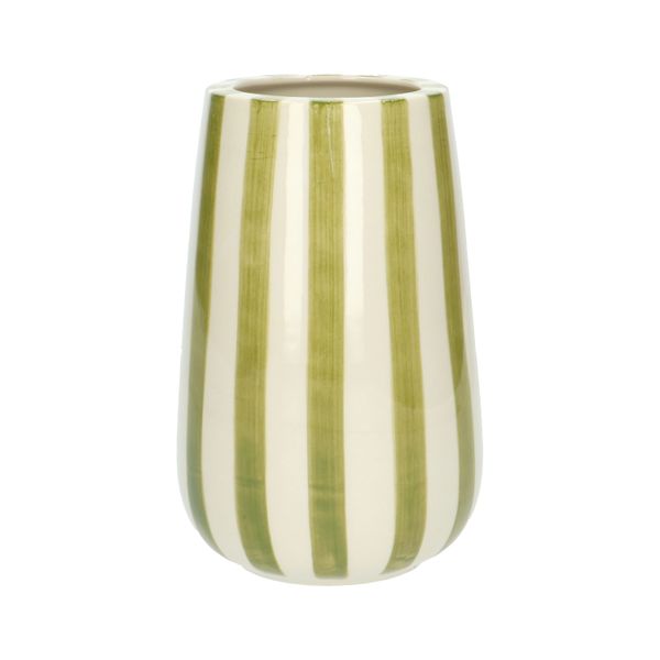 Vaas, steengoed, groen gestreept, Ø 11 cm x 17 cm Vaas, steengoed, groen gestreept, Ø 11 cm x 17 cm