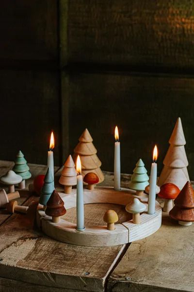 Seasonal ring or advent calendar, wood, circular