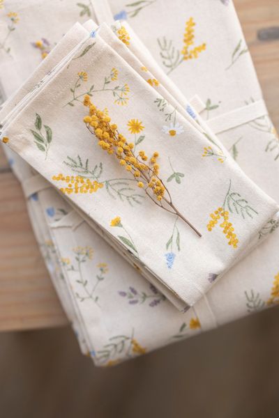 GOTS organic cotton mimosa motif napkin, 40 x 40 cm