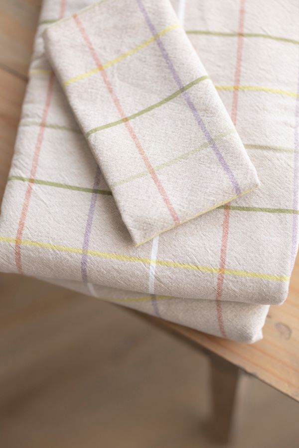 Serviettes De Table Carreaux 2 Cm 100% Coton 40x40 Cm - Lavable 90°C, Couleur Chili/blanc - 2