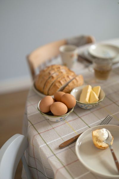 Checked, recycled cotton tablecloth, Ø 180 cm