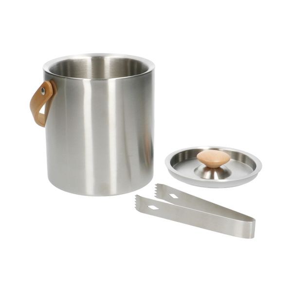 Seau à glaçons avec pince à glaçons, acier inoxydable et bois, 2 litres Seau à glaçons avec pince à glaçons, acier inoxydable et bois, 2 litres