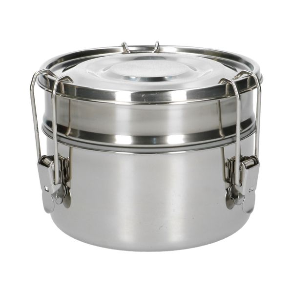 Lunchbox met siliconen ring, RVS, rond en dubbellaags, 1400 ml
