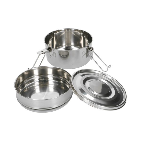 Lunchbox met siliconen ring, RVS, rond en dubbellaags, 1400 ml Lunchbox met siliconen ring, RVS, rond en dubbellaags, 1400 ml