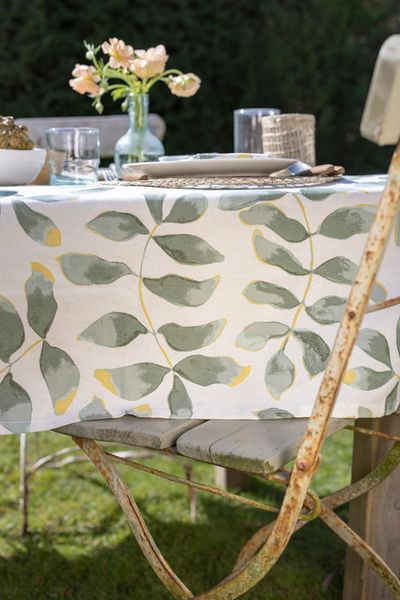 Tablecloth, GOTS organic cotton, leaf silhouette, 145 x 300 cm