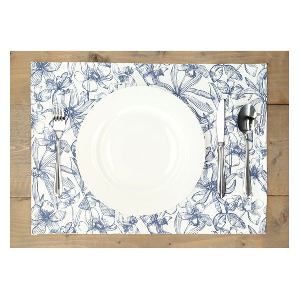 Set de table, coton bio GOTS, fleur bleue, 35 x 50 cm Set de table, coton bio GOTS, fleur bleue, 35 x 50 cm