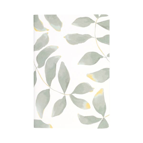 Schrift, gestippelde lijntjes, silhouet blad, A5