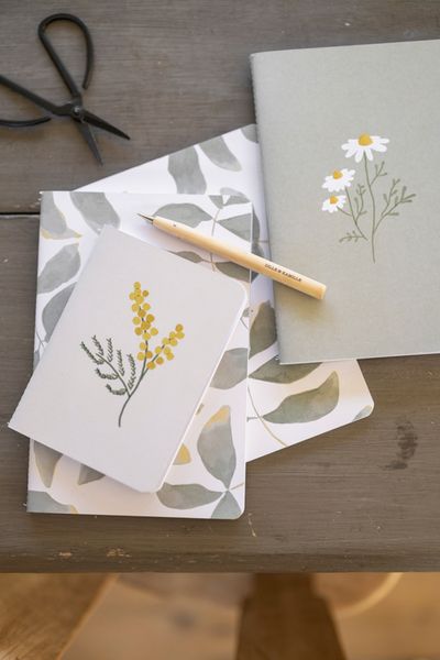 Set of exercise books, leaf, lemon and mimosa