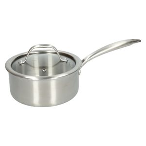 Stielkochtopf mit Glasdeckel, 3-lagig, rostfreier Stahl, 1,25l, Ø16 cm