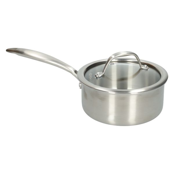 Stielkochtopf mit Glasdeckel, 3-lagig, rostfreier Stahl, 1,25l, Ø16 cm