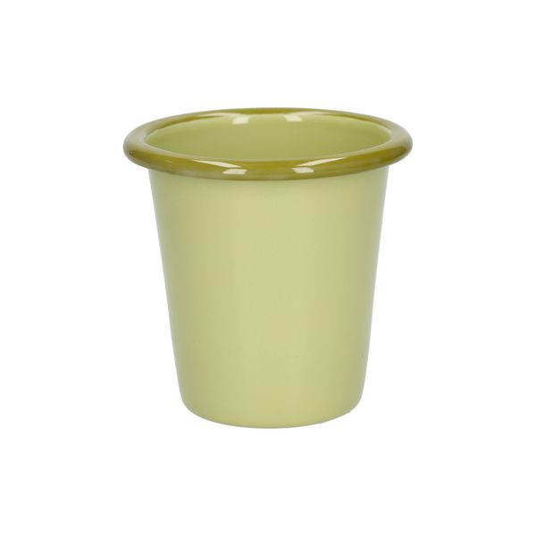 Beker, emaille, lichtgroen met een olijfgroene rand, Ø8 CM