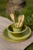 Beker, emaille, lichtgroen met een olijfgroene rand, Ø8 CM