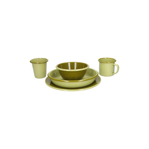 Beker, emaille, lichtgroen met een olijfgroene rand, Ø8 CM