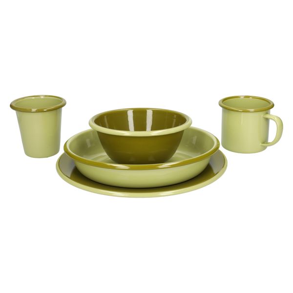 Tasse avec anse, émail, vert clair, bord vert olive, Ø8 cm Tasse avec anse, émail, vert clair, bord vert olive, Ø8 cm