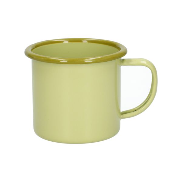 Beker met oor, emaille, olijfgroen met lichtgroen rand,Ø8 CM