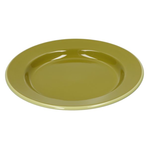 Plate, enmal, olive green with light-green rim, Ø26 CM